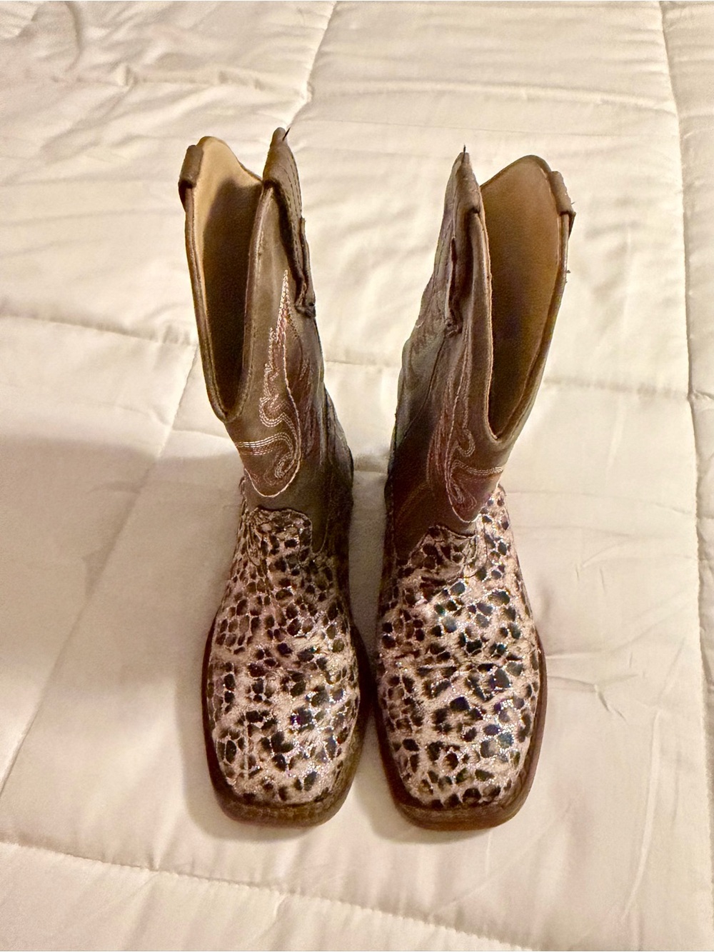 Roper Girls Glitter Leopard Square Toe Western Boots